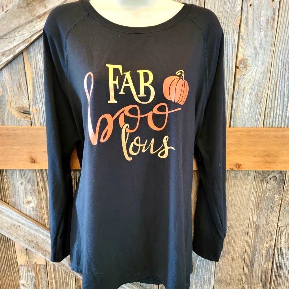 State of Mine "fab boo lous" Graphic Long Sleeve Tee-Black Size XL Halloween